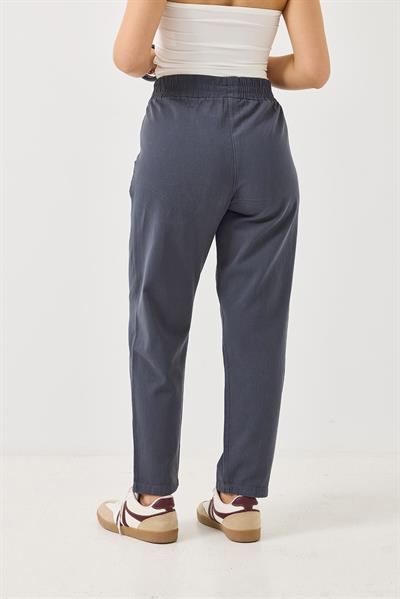 Kadın Kanvas Cepli Mom Pantolon Antrasit