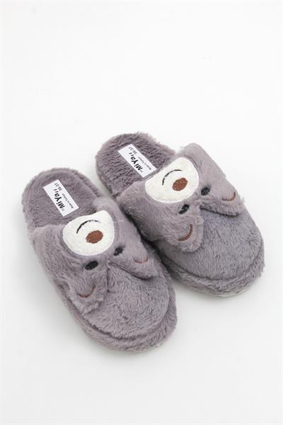 Peluş Model Önü Kapalı Ev Terliği Gri
