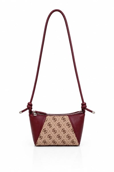 Kadın İnce Askılı Monogram Desenli Minimal Çanta Bordo