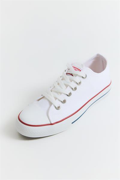 Şerit Detaylı Bağcıklı Kadın Ayakkabı Beyaz