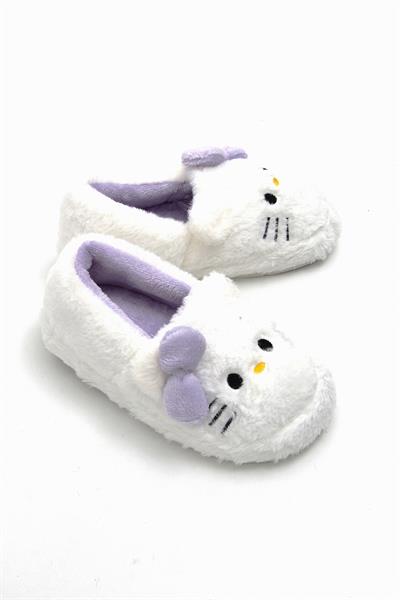Kurdela Aksesuarlı Peluş Ev Terliği Lila