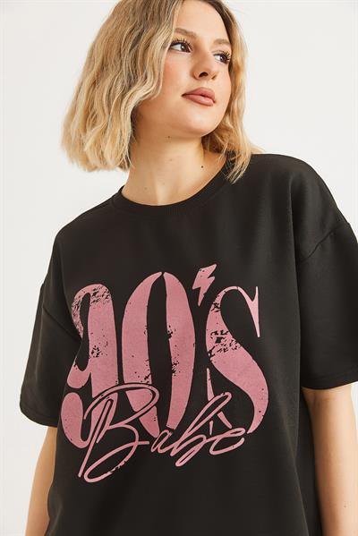 Bisiklet Yaka Kısa Kollu Tshirt Siyah