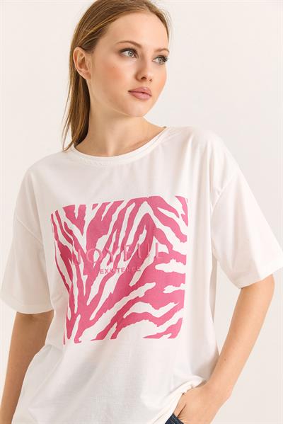 Zebra Pembe Baskılı Tshirt