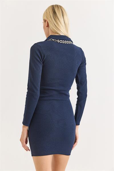 Kadın Polo Yaka Mini Elbise Lacivert