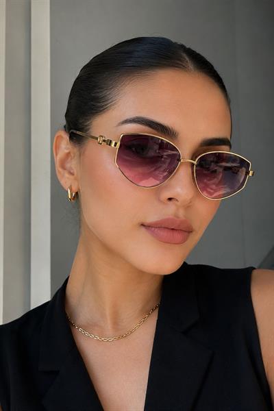 Gold Çerçeveli Güneş Gözlüğü Pembe