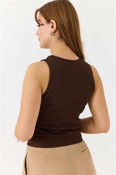 Kadın Taş Detaylı Kaşkorse Kalın Askılı Bluz Kahverengi