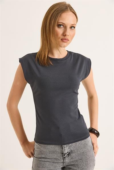 Sıfır Kol Soft Touch Esnek Viskon Bluz Füme