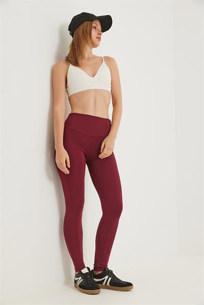 Yüksek Bel Toparlayıcı Alo Baskılı Tayt Bordo