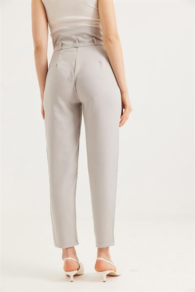 Çift Düğmeli Yüksek Bel Palazzo Pantolon Gri