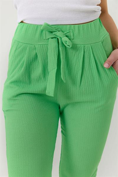 Bağlama Detaylı Bürümcük Örme Pantalon Yeşil