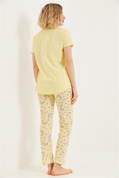 Baskılı Kısa Kol Pijama Takım Sarı