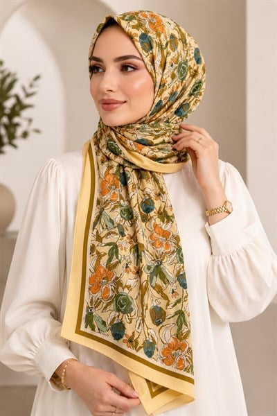Kadın Soft Çiçekli 180X75 Ölçülü Şal Bej