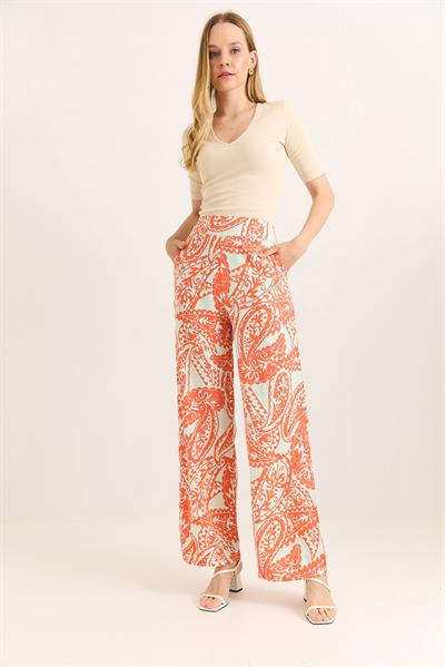 Bol Paça Beli Kalın Kemerli Pantolon Turuncu