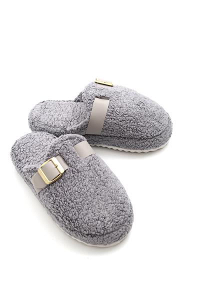 Kadın Kışlık  Tek Tokalı Gri Ev Terliği