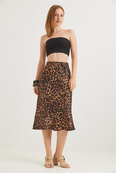 Beli Lastikli Midi Boy Saten Etek Leopar