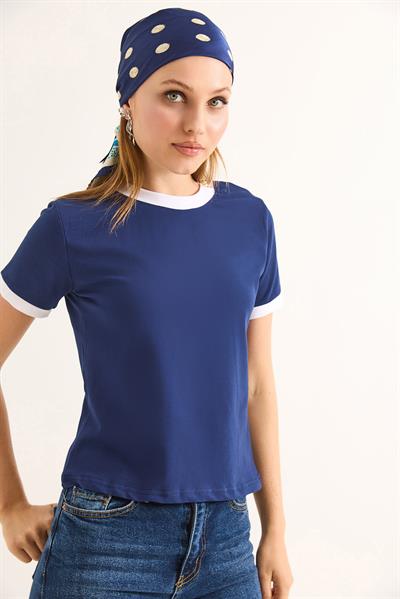 Bisiklet Yaka Kısa Kol Tshirt Lacivert