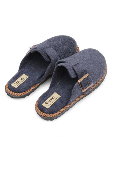 Kadın Önü Kapalı Tokalı Keçe İndigo Ev Terliği