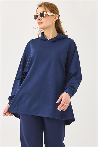 Kadın Yanları Bağlamalı Oversize Modal Tunik Lacivert