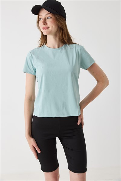 Kadın Fit Kalıp Nefes Alan Sporcu Tshirt Yeşil