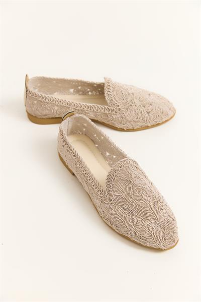 Örgü Model Kadın Babet Ayakkabı Bej