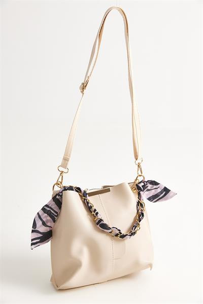 Şallı Mini El ve Omuz Çantası Bej