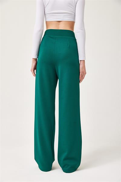 Beli Cırtlı Rahat Palazzo Pantolon Yeşil