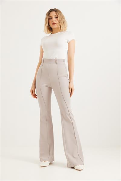 Yüksel Bel Çımalı  İspanyol Paça Pantolon Gri
