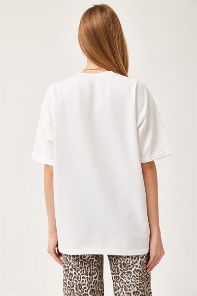 Basic Bisiklet Yaka Tshirt Beyaz