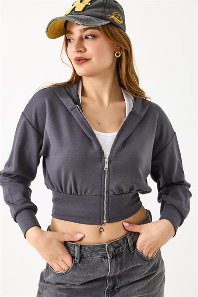 Kapişonlu Fermuarlı Modal Sweat Hırka Antrasit