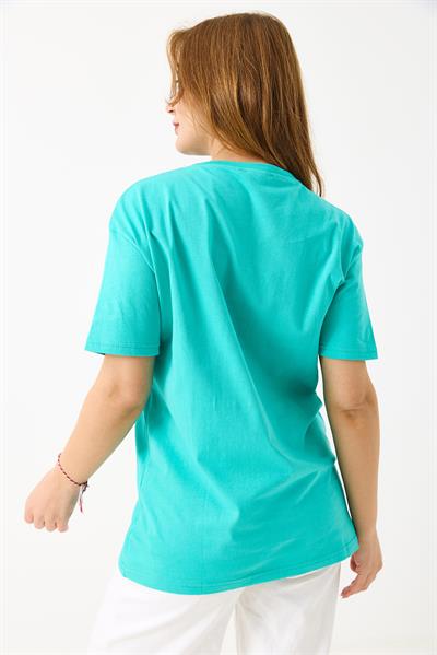 Kadın Basketbol Grafik Baskılı Günlük Tshirt  Yeşil