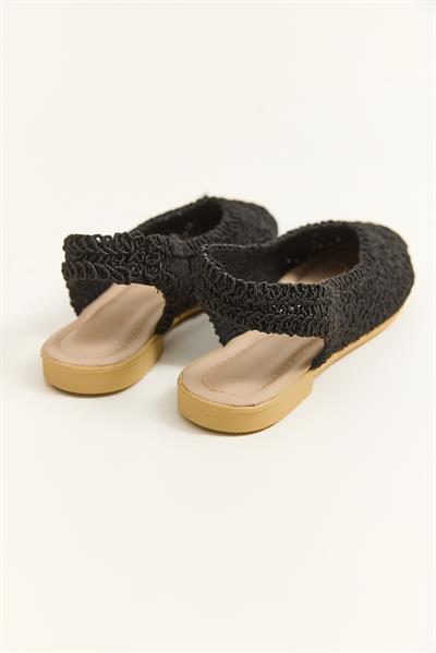 Örgü Model Kadın Babet Ayakkabı Siyah