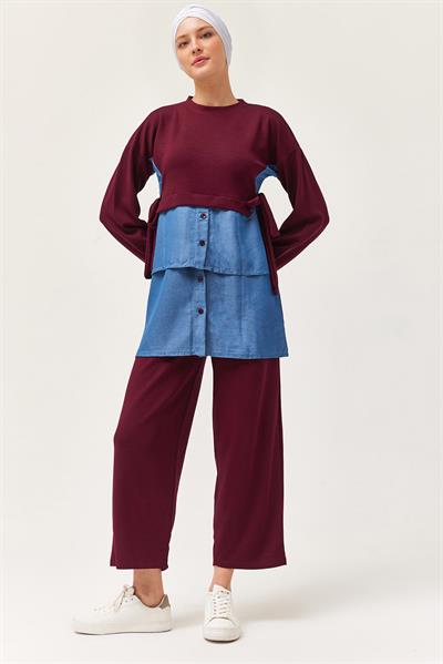 Kot Garnili Bağlamalı İkili Takım Bordo