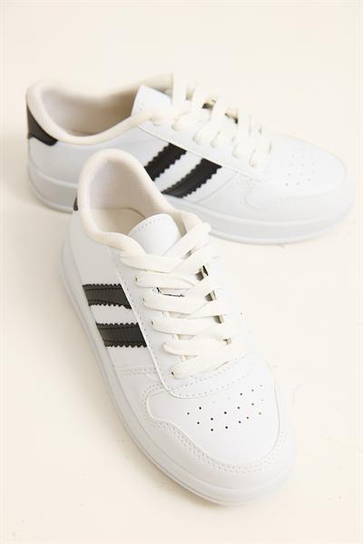 Çift Şerit Bağcıklı Spor Ayakkabı Siyah