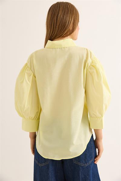 Balon Kol Bol Kesin Kadın Gömlek Sarı