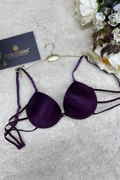 Kadın Destekli Push-up Taşlı Biyeli Micro Sütyen Mürdüm