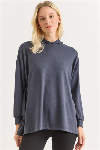 Kadın Yanları Bağlamalı Oversize Modal Tunik Füme