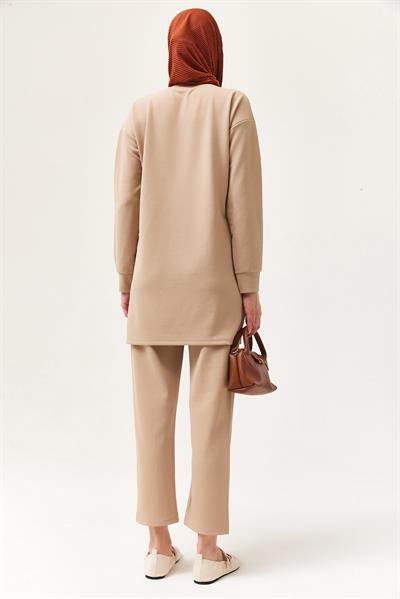 Kadın Çapraz Çizgili İkili Takım Bej