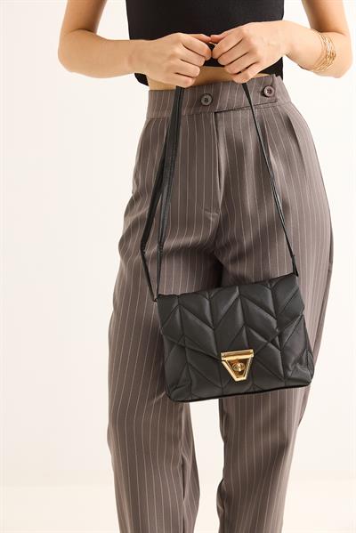 Kapitone Model Çift Gözlü El Ve Omuz Çantası Siyah