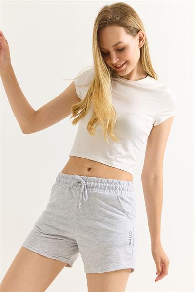 Oysho Baskılı Beli Lastikli Şort Gri