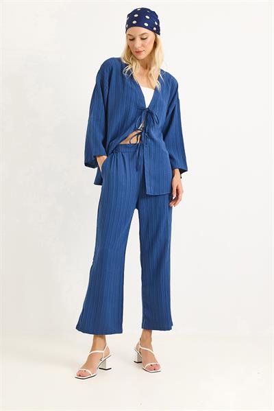 Kimonolu Pantalon Krınkıl Takım Mavi