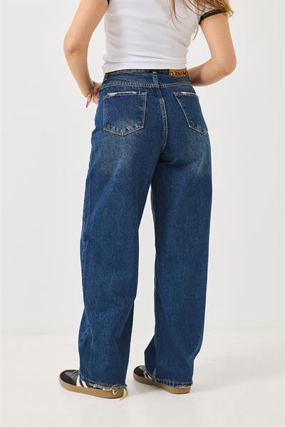 Kadın Yıkanmış Dikiş  Modelli Mavi Jean 