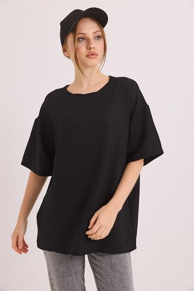 Oversize Yumuşak Dokulu Salaş T-Shirt Siyah