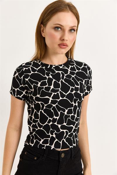 Geometrik Desen Kısa Kollu Bluz