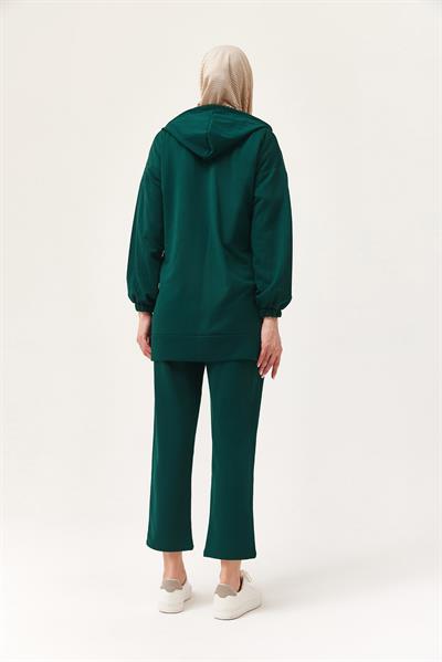 Kadın Kapüşonlu Fermuarlı İkili Takım Yeşil