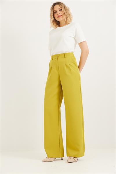 Yüksek Bel Bol Paça Palazzo Pantolon Yeşil