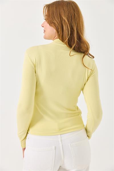 Boğazlı Kaşmir Transparan Uzun Kollu Bluz Sarı