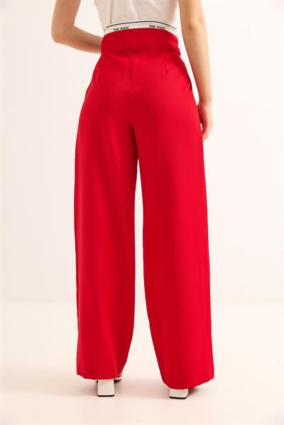 Geniş Paça Kemeri Garnili Palazzo Pantolon Kırmızı