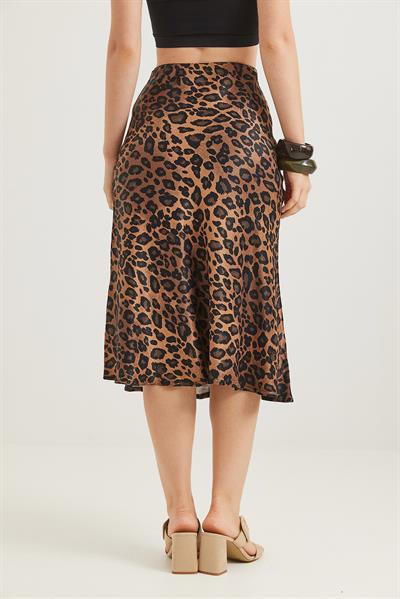 Beli Lastikli Midi Boy Saten Etek Leopar