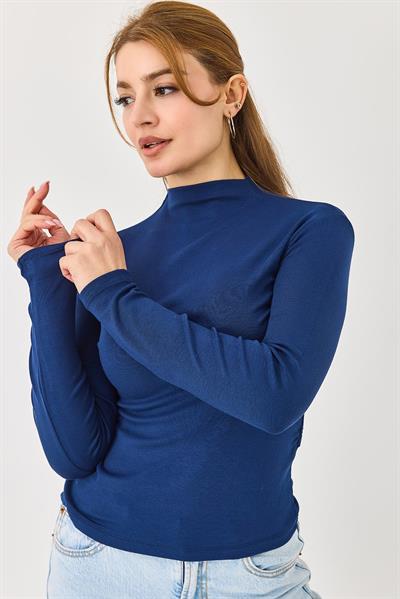 Boğazlı Kaşmir Transparan Uzun Kollu Bluz Saks