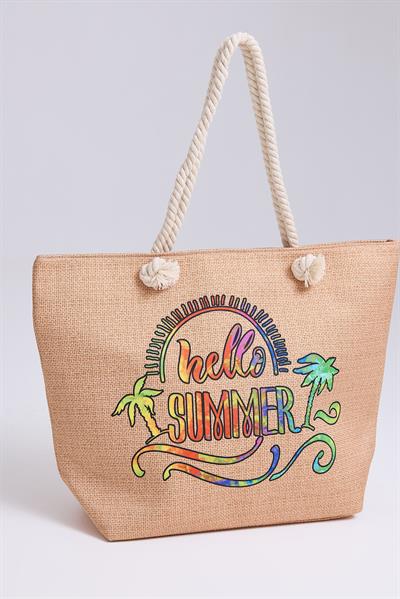 Fermuarlı Kadın Plaj Çantası Vizon